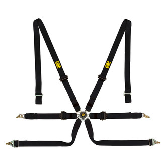 OMP® - 6-Point Saloon™ Safety Harness Set in Polyester with Pull Down Ergal Adjuste, Black