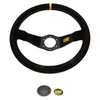 OMP® - 2-Spoke Rally Series Black Suede Racing Steering Wheel with Yellow Center Mark