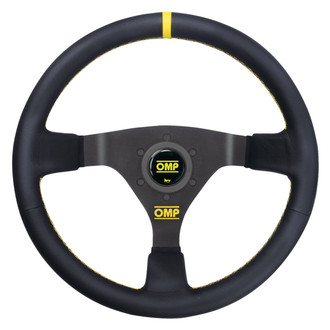 OMP® - 3-Spoke WRC Series Black Leather Racing Steering Wheel with Yellow Center Mark