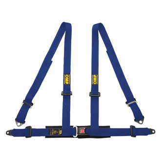 OMP® - 4-Point Road 4 Series Street Racing Harnesses Central Push Button, Bolt In, Blue, 2"-2"
