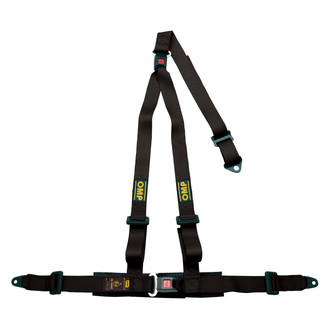 OMP® - 3-Point Strada 3 Series Street Racing Harnesses Double Push Button, Bolt In, Black, 2"-2"