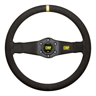 OMP® - 2-Spoke Rally Series Black Suede Racing Steering Wheel with Yellow Center Mark
