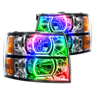 Oracle Lighting® - Chrome Crystal Headlights with ColorSHIFT RF SMD LED Square Ring Halos Preinstalled
