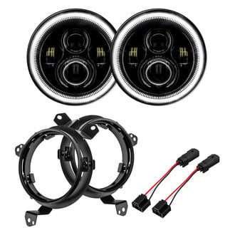 Oracle Lighting® - 7" Round Black Projector LED Headlights with White SMD Halos Preinstalled