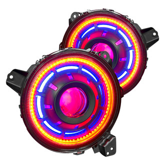 Oracle Lighting® - 7" Round Black Oculus™ Halo Projector Bi-LED Headlights with ColorSHIFT SMD LED Halos Preinstalled