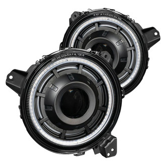 Oracle Lighting® - 7" Round Black Oculus™ Halo Projector Bi-LED Headlights with ColorSHIFT Bluetooth SMD LED Halos Preinstalled