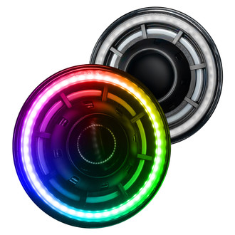 Oracle Lighting® - 7" Round Black Oculus™ Halo Projector Bi-LED Headlights with ColorSHIFT SMD LED Halos Preinstalled