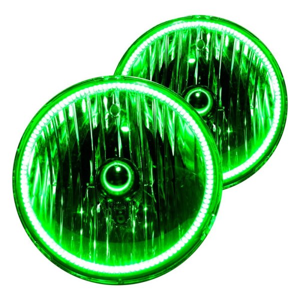 Oracle Lighting® - 7" Round Chrome Crystal Headlights with Green SMD LED Halos Preinstalled
