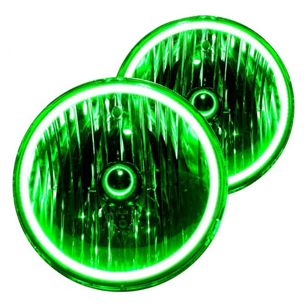 Oracle Lighting® - 7" Round Chrome Crystal Headlights with Green Plasma LED Halos Preinstalled