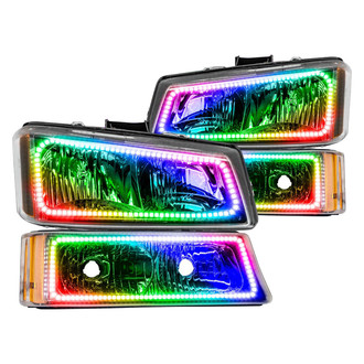Oracle Lighting® - Chrome Crystal Headlights with ColorSHIFT RF SMD LED Square Ring Halos Preinstalled