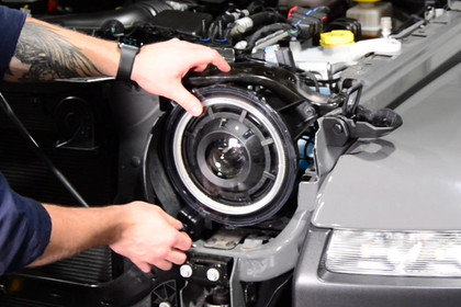 Oracle Lighting® - 7" Round Satin Silver Oculus™ Halo Projector Bi-LED Headlights, Installation