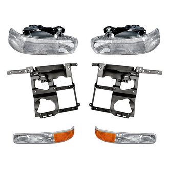 Pacific Best® - 6-Piece Kit (Driver and Passenger Side Headlights, Driver and Passenger Headlight Supports, Driver and Passenger Side Turn Signal/Parking Lights) (Standard Line)