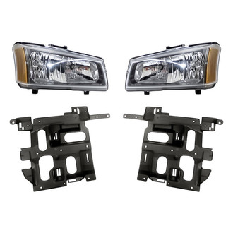 Pacific Best® - 4-Piece Kit (Driver and Passenger Side Headlights, Driver and Passenger Side Headlight Supports) (Standard Line)