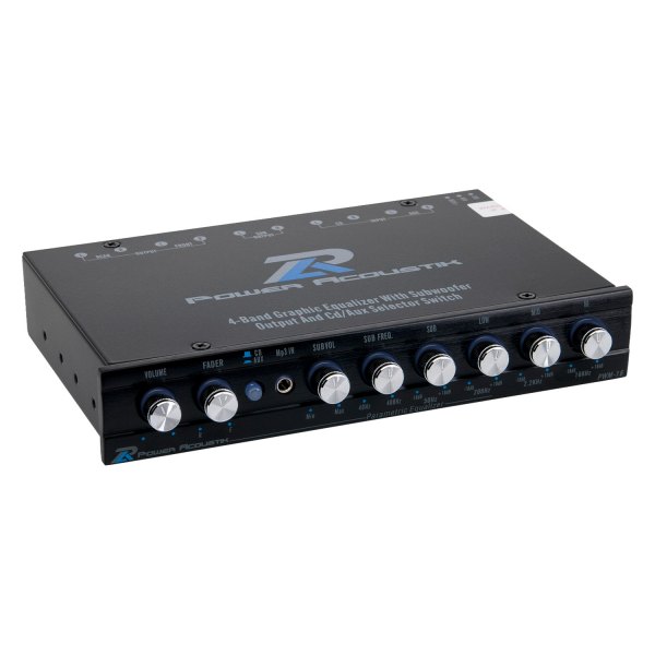Power Acoustik® - 4-Band Pre-Amp Graphic Audio Equalizer with Built-In Subwoofer Level Control and CD, Aux Selector Switch