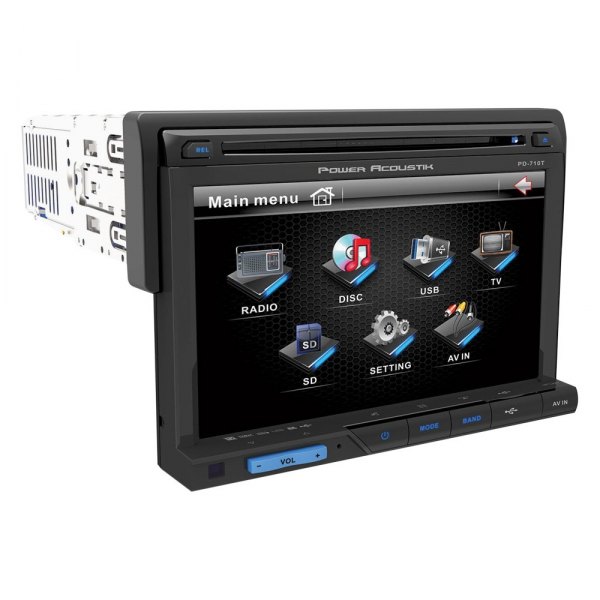 Power Acoustik® - 7" Touchscreen Display Single DIN Multimedia DVD Receiver with Bluetooth, Rear Camera Connectivity