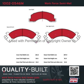 Quality-Built® - Work Force New Semi-Metallic Front Disc Brake Pads