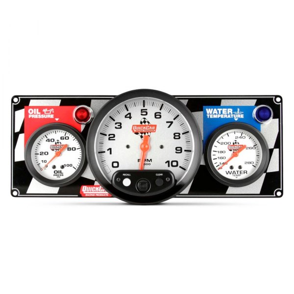 QuickCar Racing® - Standard 3-Gauge Panel (Oil Pressure/5" Tachometer/Water Temp), Checkered