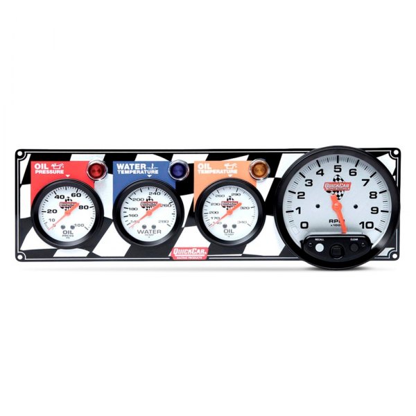QuickCar Racing® - Standard 4-Gauge Panel (Oil Pressure/Water Temp/Oil Temp/5" Tachometer), Checkered