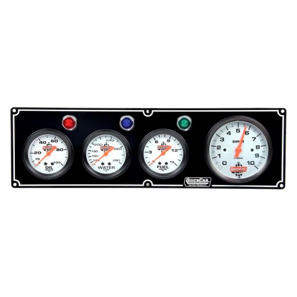 QuickCar Racing® - Standard 4-Gauge Panel (Oil Pressure/Water Temp/Fuel Pressure/3-3/8" Tachometer), Black