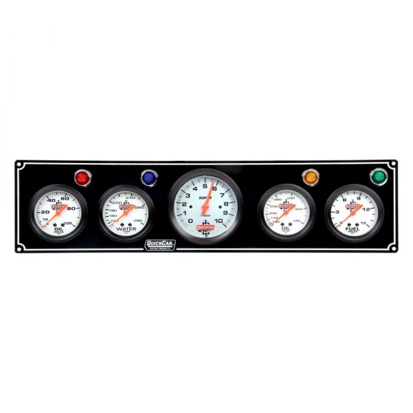 QuickCar Racing® - Standard 5-Gauge Panel (Oil Pressure/Water Temp/3-3/8" Tachometer/Oil Temp/Fuel Pressure), Black