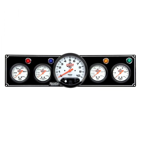 QuickCar Racing® - Standard 5-Gauge Panel (Oil Pressure/Water Temp/5" Tachometer/Oil Temp/Fuel Pressure), Black