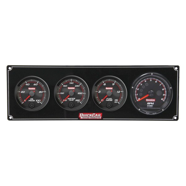 QuickCar Racing® - Redline 4-Gauge Panel (Oil Pressure/Water Temp/Fuel Pressure/Recall-Tachometer)