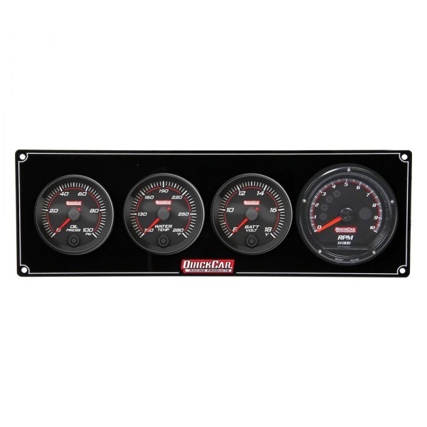 QuickCar Racing® - Redline 4-Gauge Panel (Oil Pressure/Water Temp/Voltmeter/Recall-Tachometer)