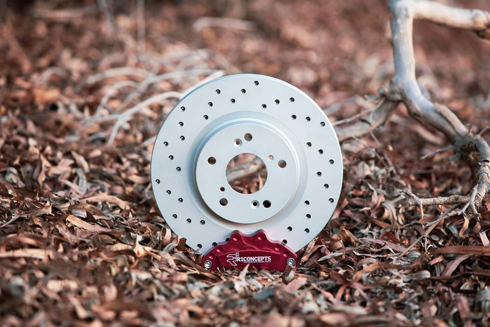 Cross Drilled Rotor and Red Caliper