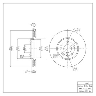 R1 Concepts® - eLINE™ Plain 1-Piece Front Brake Rotor