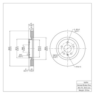 R1 Concepts® - eLINE™ Plain 1-Piece Front Brake Rotor