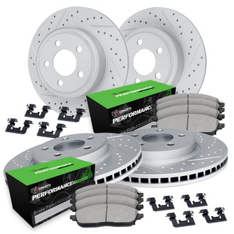 R1 Concepts® - Drilled and Slotted Front and Rear Brake Kit with Performance Sport Pads