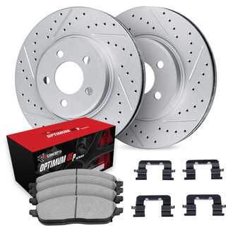 R1 Concepts® - Drilled and Slotted Front Brake Kit with Optimum OE Pads