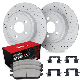 R1 Concepts® WBUH1-55028 - Drilled and Slotted Rear Brake Kit with Optimum OE Pads