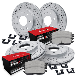 R1 Concepts® - Drilled and Slotted Front and Rear Brake Kit with Optimum OE Pads