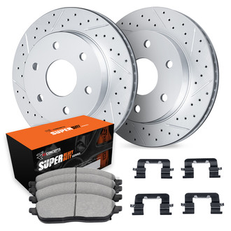 R1 Concepts® WBXH1-40047 - Drilled and Slotted Front Brake Kit with Super Duty Pads