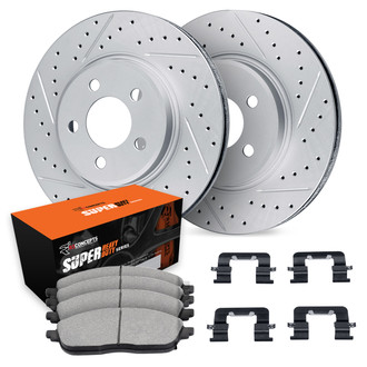 R1 Concepts® WBXH1-40067 - Drilled and Slotted Front Brake Kit with Super Duty Pads