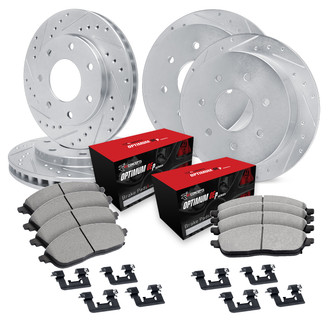 R1 Concepts® - Drilled and Slotted Front and Rear Brake Kit with Optimum OE Pads