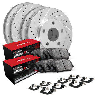 R1 Concepts® - Drilled and Slotted Front and Rear Brake Kit with Optimum OE Pads