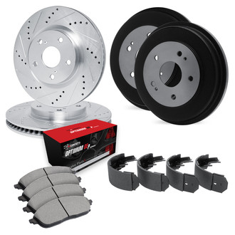 R1 Concepts® - Drilled and Slotted Front and Rear Brake Kit with Optimum OE Pads