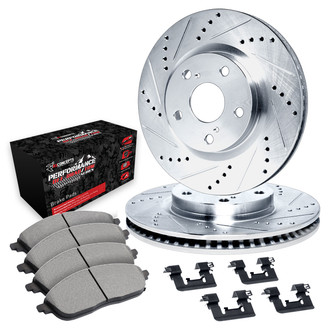 R1 Concepts® - eLINE Series Drilled and Slotted Front Brake Kit with Performance Off-Road/Tow Brake Pads