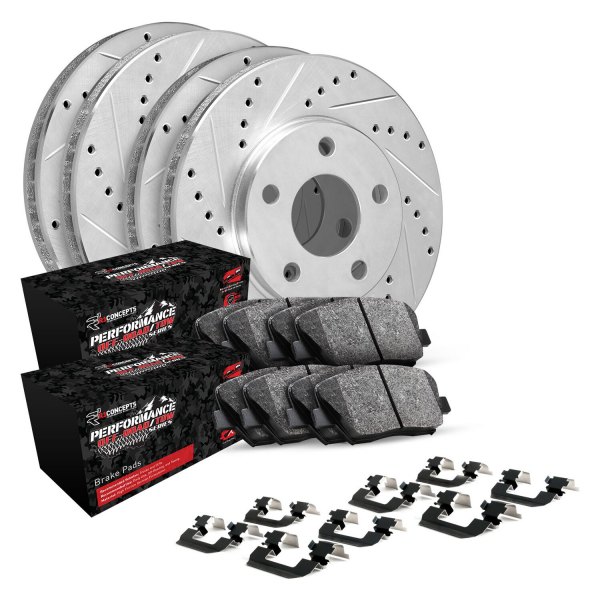  R1 Concepts® - Drilled and Slotted Front and Rear Brake Kit with Performance Off-Road/Tow Brake Pads