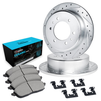 R1 Concepts® - eLINE Series Drilled and Slotted Rear Brake Kit with Ceramic Pads