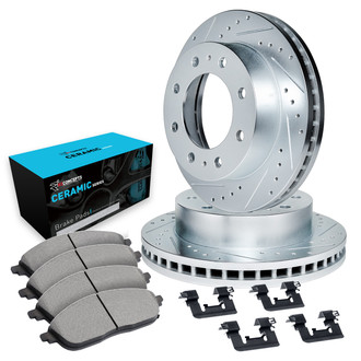 R1 Concepts® - eLINE Series Drilled and Slotted Front Brake Kit with Ceramic Pads