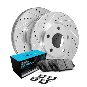 R1 Concepts® - eLINE Series Drilled and Slotted Front Brake Kit with Ceramic Pads