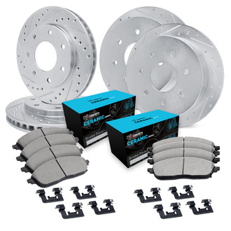 R1 Concepts® - Drilled and Slotted Front and Rear Brake Kit with Ceramic Pads
