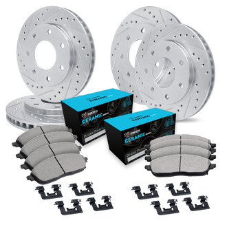 R1 Concepts® - eLINE Series Drilled and Slotted Front and Rear Brake Kit with Ceramic Pads