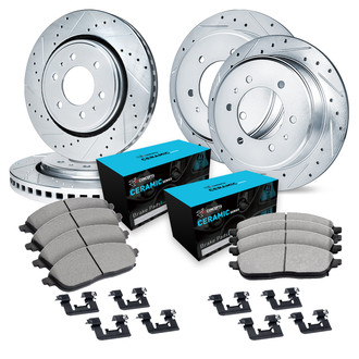 R1 Concepts® - eLINE Series Drilled and Slotted Front and Rear Brake Kit with Ceramic Pads