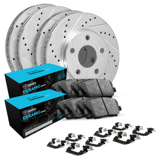 R1 Concepts® - eLINE Series Drilled and Slotted Front and Rear Brake Kit with Ceramic Pads