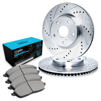 R1 Concepts® - eLINE Series Drilled and Slotted Rear Brake Kit with Ceramic Pads