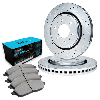 R1 Concepts® - eLINE Series Drilled and Slotted Front Brake Kit with Ceramic Pads